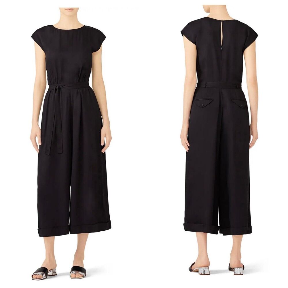 ELK Black Midi Wide Leg Cool Viscose‎ Lightweight Draped Jumpsuit US Sz 6/ EU 38